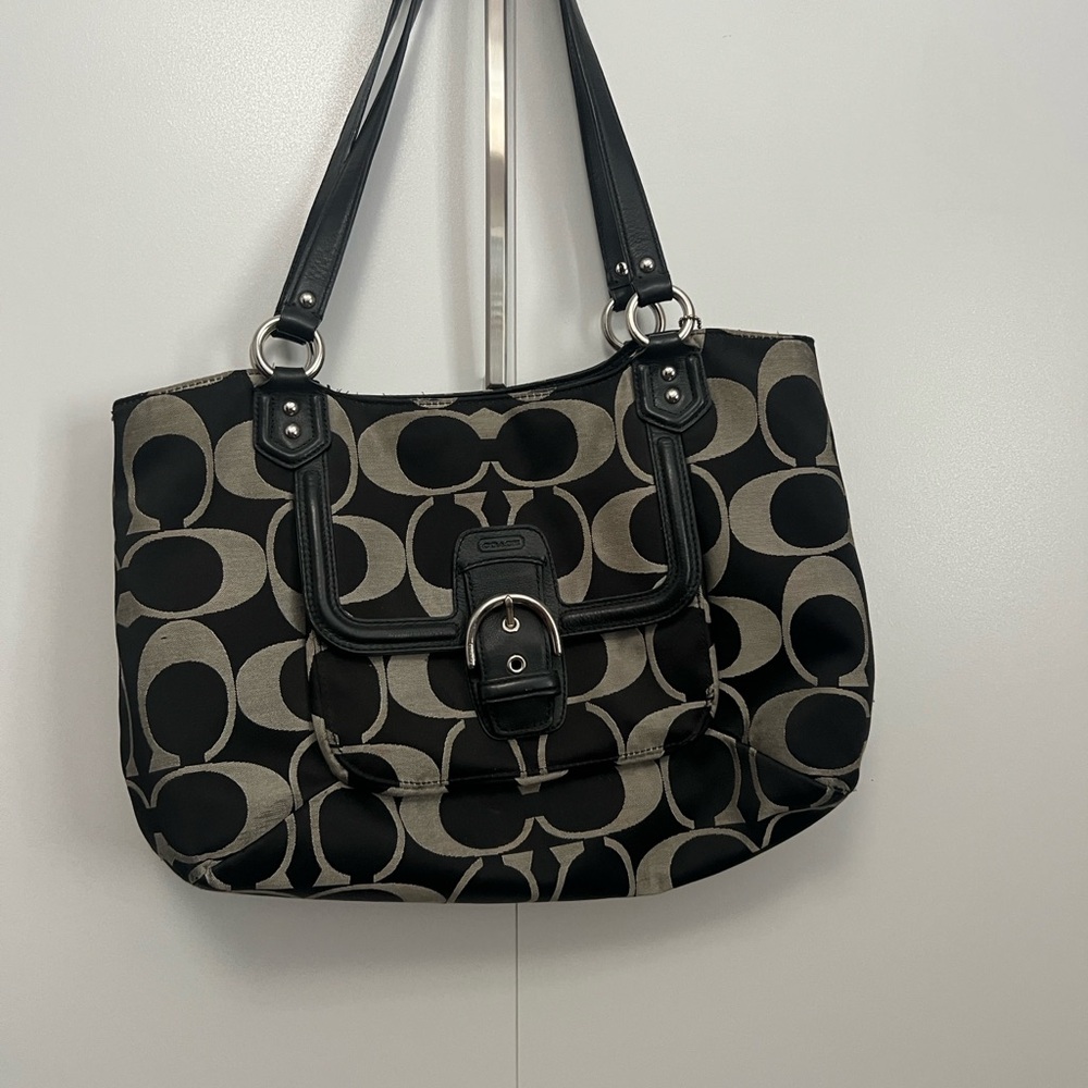 Coach Black and Cream Signature Shoulder Bag